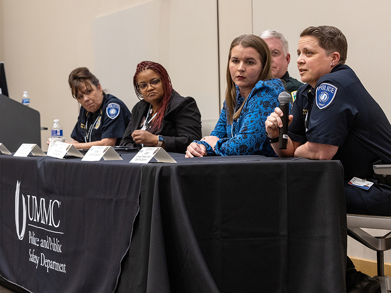 Jenn Krump, a captain with UMMC Police, speaks during a panel discussion at the 30x30 conference hosted by UMMC March 16-17. Also on the panel were Mary Paradis, UMMC chief of police, Salina Walker, assistant special agent in charge with the Department of Agriculture, Jeffery Johns, Delta State University chief of police and Hanna Cook, a seargeant with Gulfport Police Department.